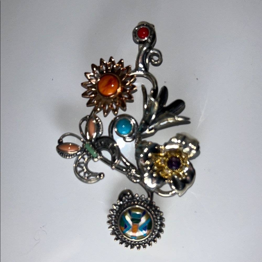 NWOT Carolyn Pollack Sterling Silver Multi Gemstone Floral Enhancer Pendant - Picture 3 of 8